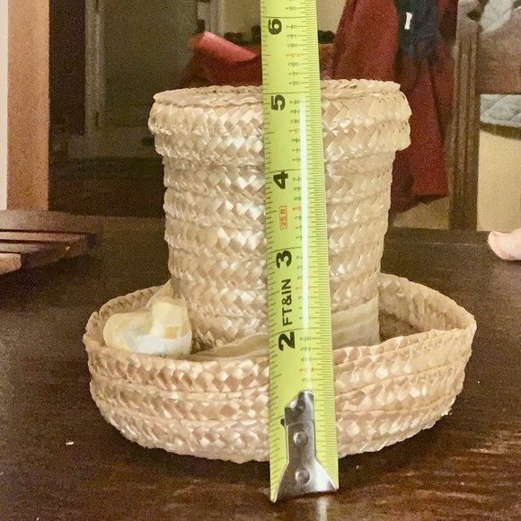 VTG Mini Clip-On Lamp Shades Pair Wicker Mad Hatter's Top Hat Shaped & Bows - Picture 7 of 11